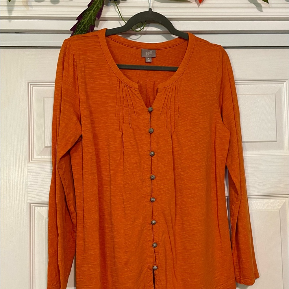 J. Jill Long Sleeve Orange Button Front Top M